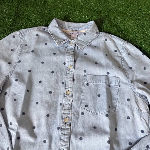 Old Navy Women's Button Up Long Sleeve Blue Polka Dot Denim Casual Shirt Size S - Picture 5 of 11